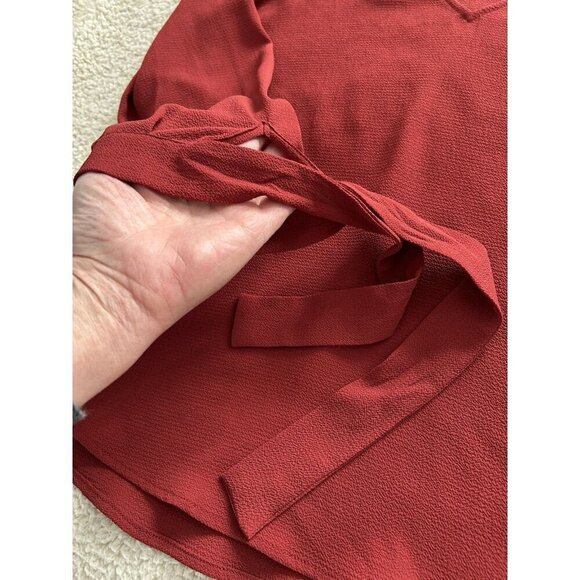 CeCe V-Neck Tie Cuff Detailed Crepe Blouse Womens Relaxed Fit Clare Red Sz XS - Picture 8 of 9